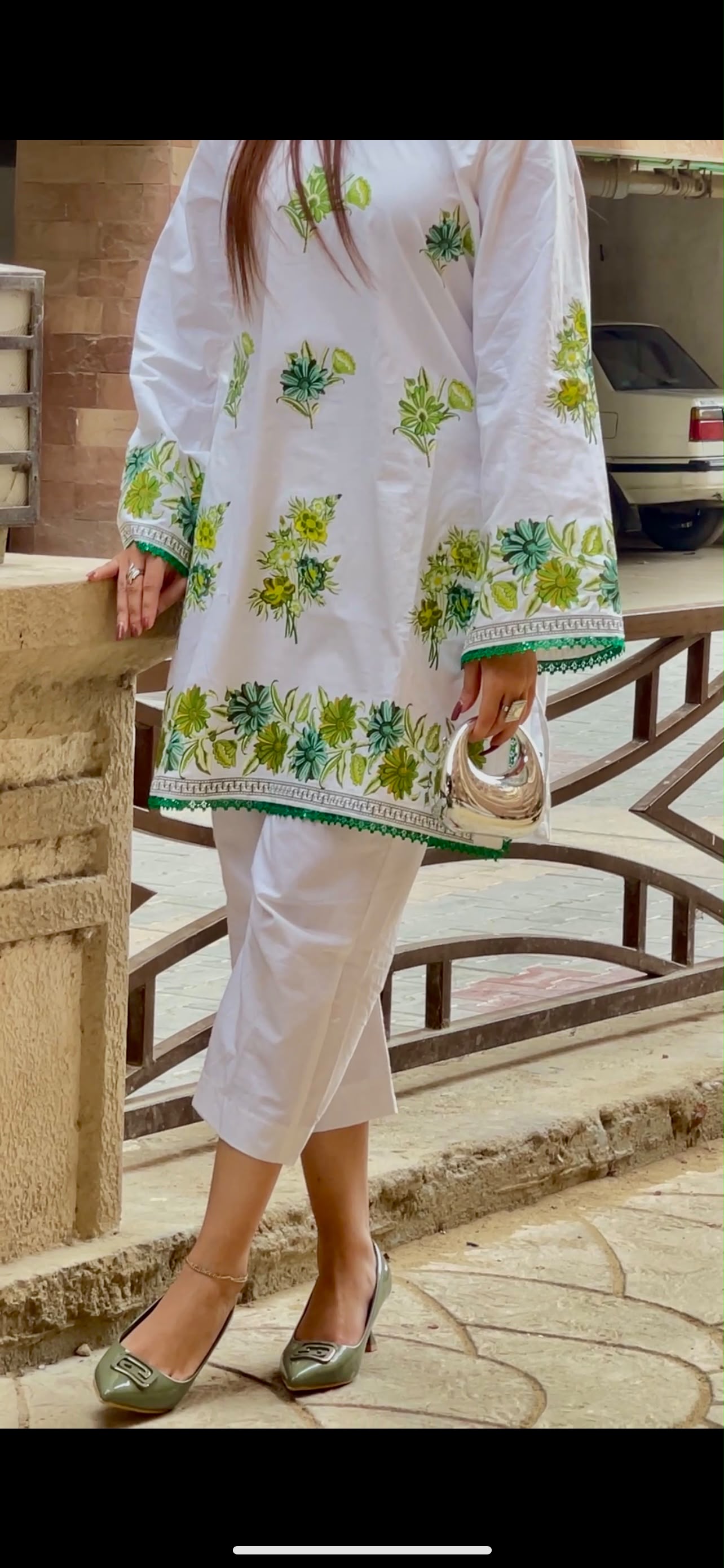 DTF Printed |  White Floral Textured Cotton Viscose  Kurti